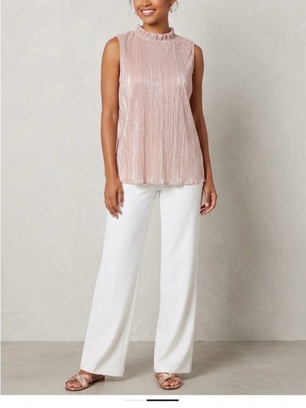 Adiva Metallic Pleated Sleeveless Top - Blush Pink